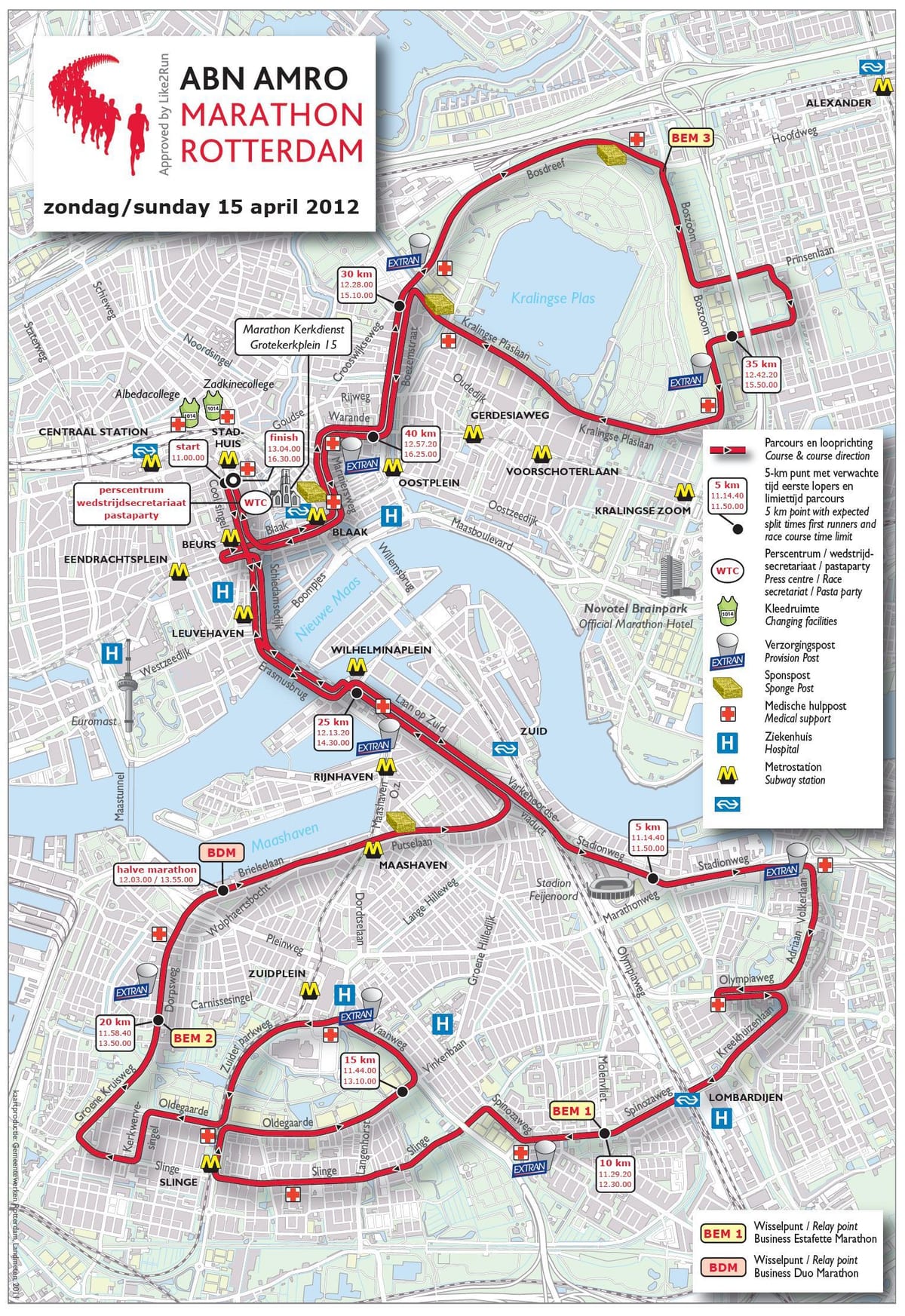 Mapa de la maratón de Rotterdam 