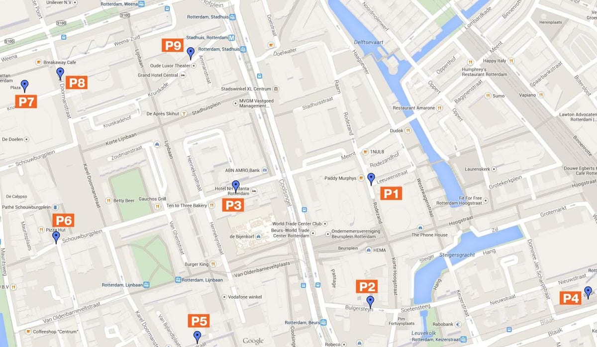 Mapa de Rotterdam en las zonas de aparcamiento 