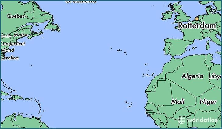 mapa de Rotterdam sobre el mundo 